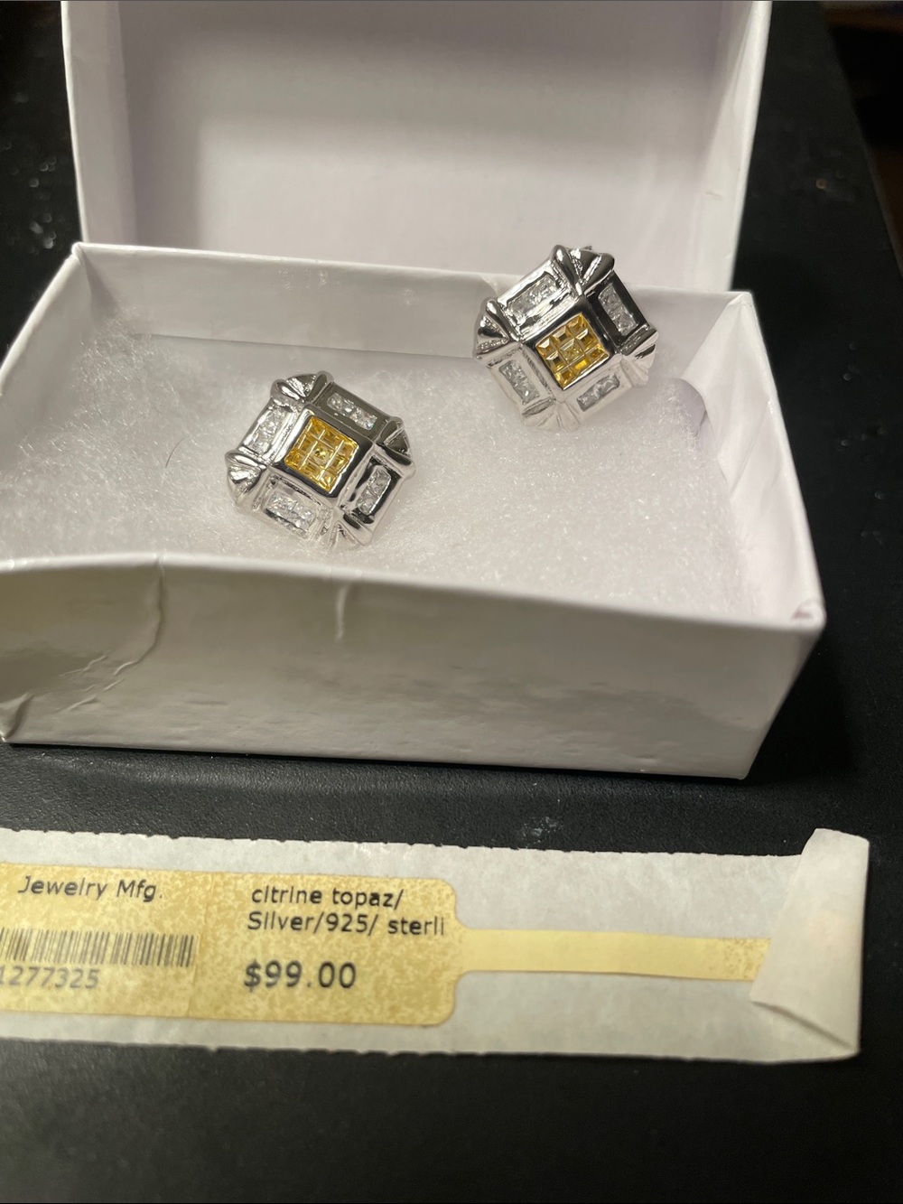 Sterling Silver Citrine Topaz Men's Cufflinks - Silver & Yellow